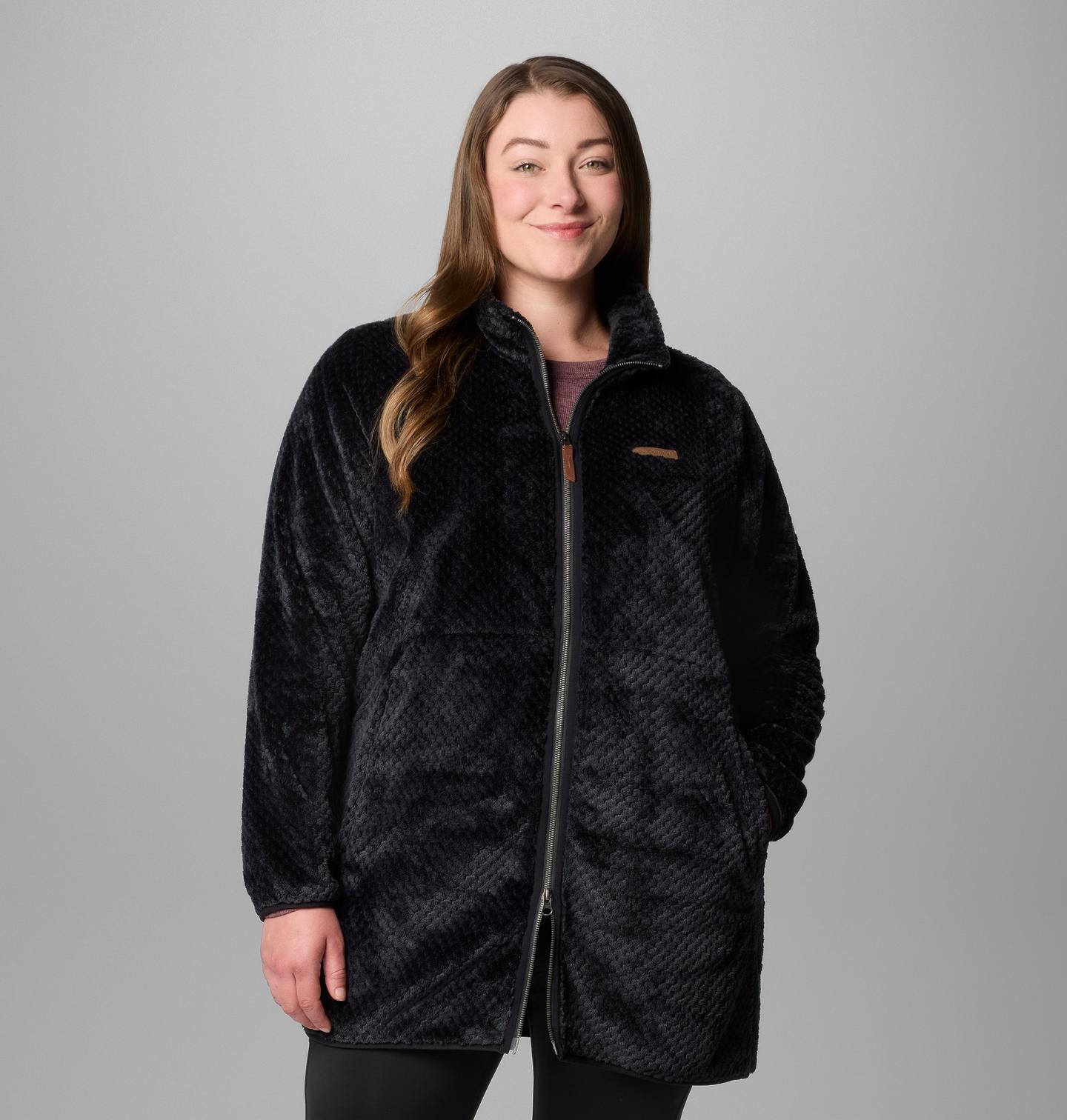 Женская куртка Columbia Fire Side Long Full Zip Fleece Jacket - Plus Size, цвет: Чёрный — фото 1