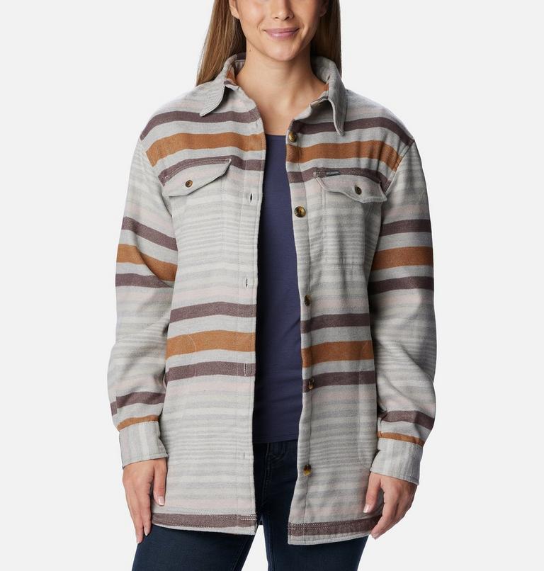 Women's Calico Basin Mid Shirt Jacket, Color: Columbia Grey Heathered Stripe, image 1