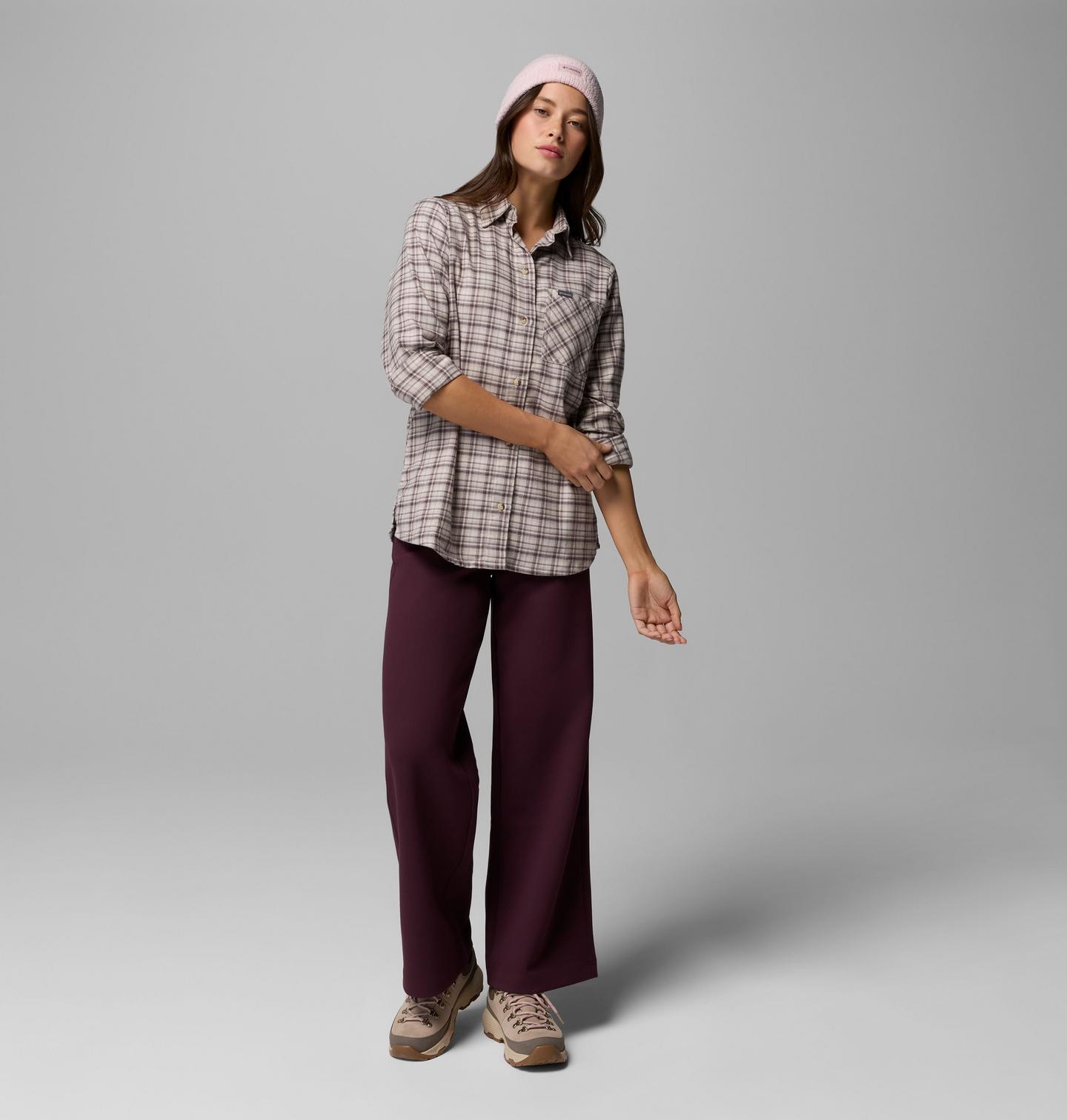 Женская рубашка Columbia Calico Basin Flannel Long Sleeve, цвет: Серо-бежевый / В клетку — фото 2