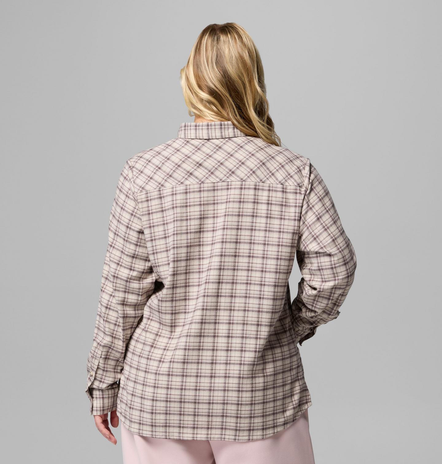Женская рубашка Columbia Calico Basin Flannel Long Sleeve Shirt - Plus Size, цвет: Серо-бежевый / В клетку — фото 3