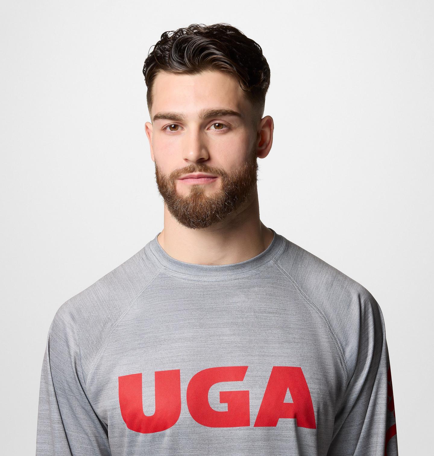 Мужская рубашка Columbia Collegiate PFG Terminal Tackle Heather Long Sleeve Shirt - Georgia, цвет: Меланжевый серый — фото 3