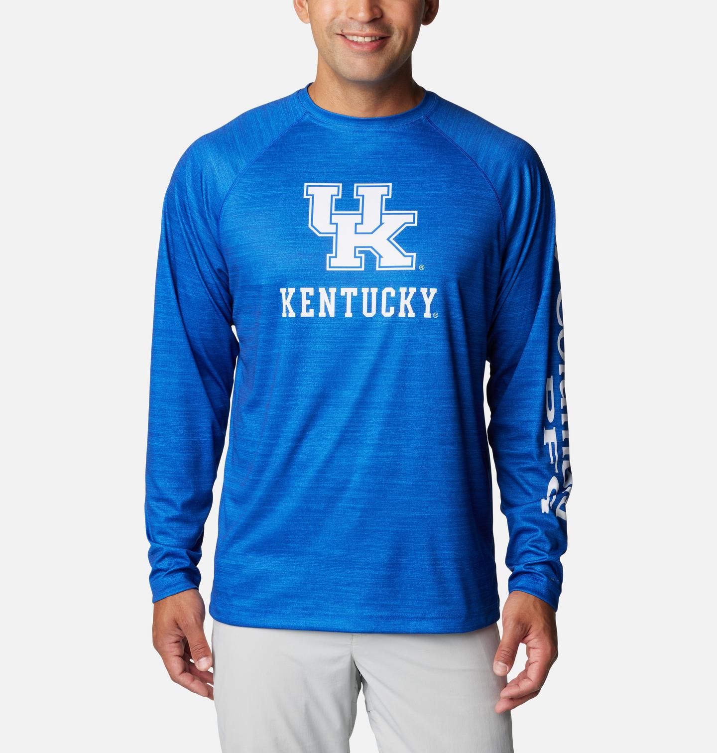 Мужская рубашка Columbia Collegiate PFG Terminal Tackle Heather Long Sleeve Shirt - Kentucky, цвет: Меланжевый, вариант 1 — фото 1