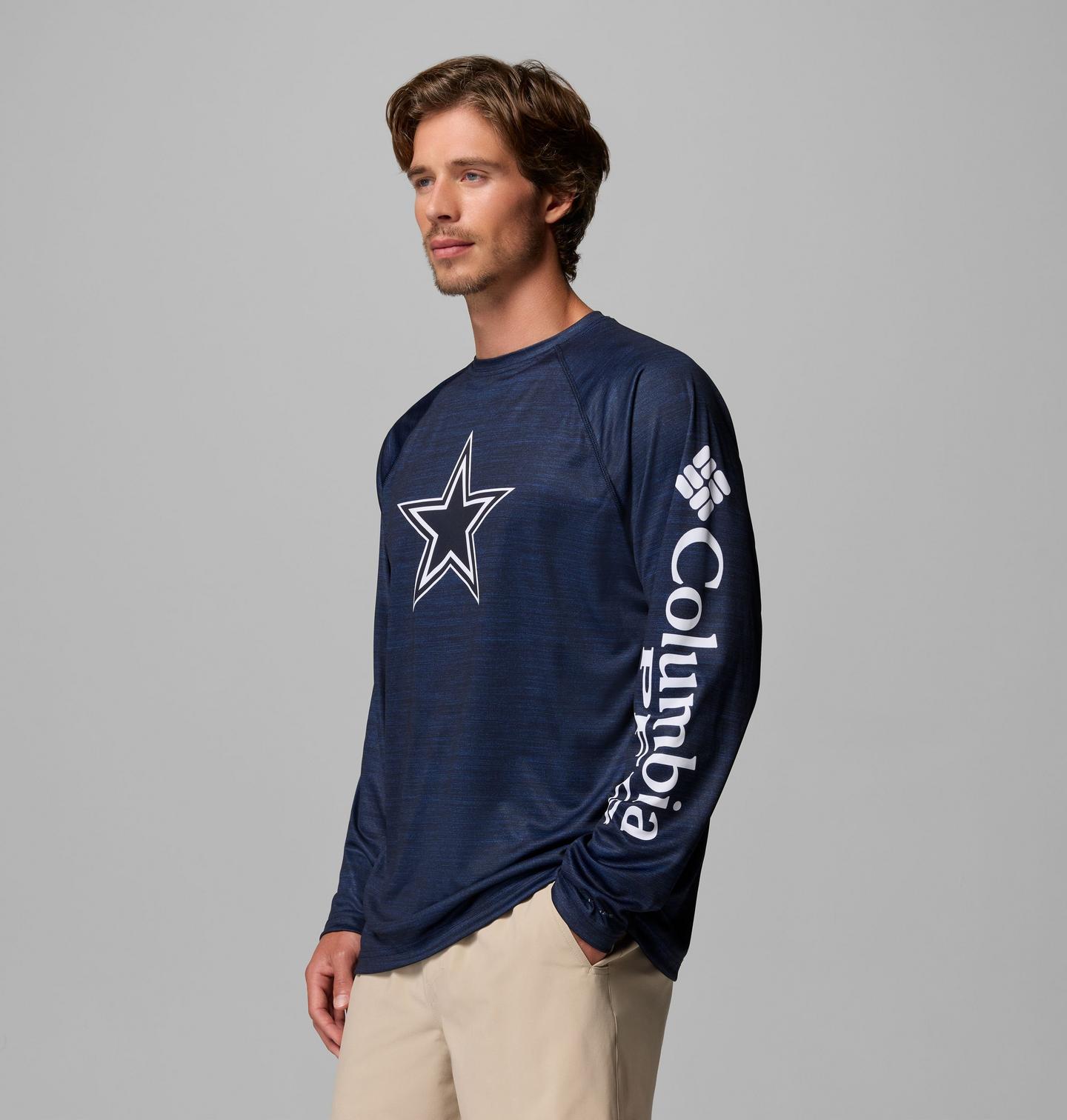 Мужская рубашка Columbia PFG Terminal Tackle Heather Long Sleeve Shirt - Dallas, цвет: Тёмно-синий меланжевый — фото 2