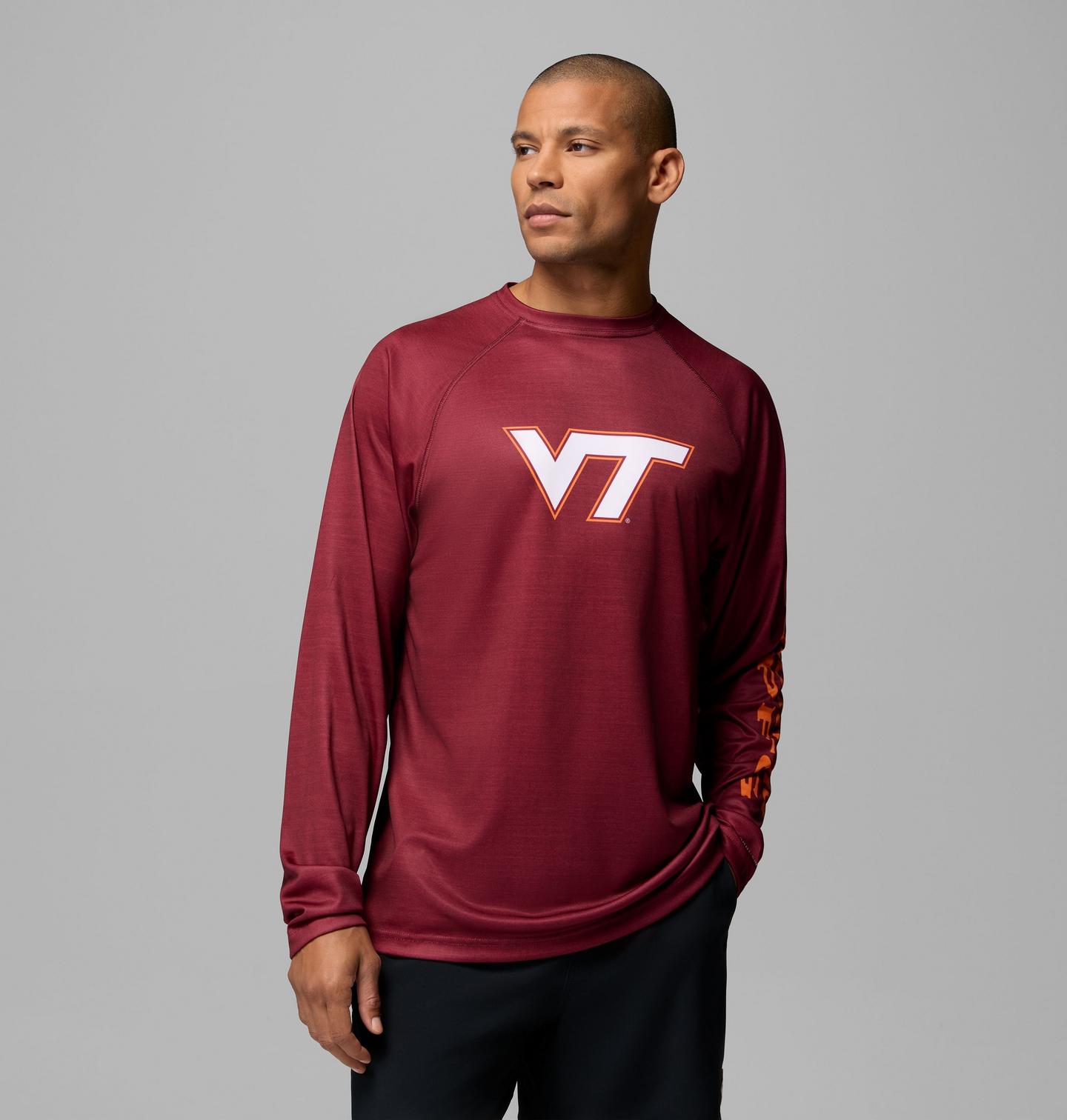 Мужская рубашка Columbia Collegiate PFG Terminal Tackle Heather Long Sleeve Shirt - Virginia Tech, цвет: Тёмно-бордовый меланжевый — фото 1