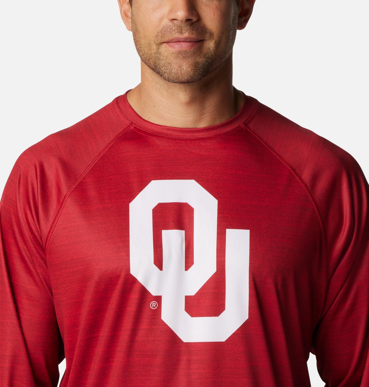 Мужская рубашка Columbia Collegiate PFG Terminal Tackle Heather Long Sleeve Shirt - Oklahoma, цвет: Красный бархатный меланжевый — фото 4
