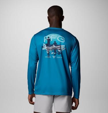 Men's Terminal Tackle PFG Tarpon Rise Long Sleeve T-Shirt, Color: Blue Echo, Trout Rise, image 1