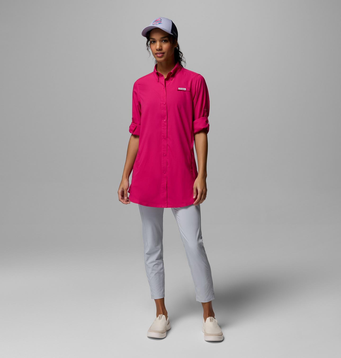 Женская туника с длинным рукавом Columbia PFG Tamiami, цвет: Розовый — фото 2