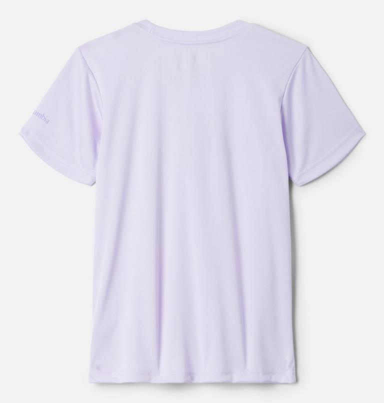 Girls' Fork Stream Technical Graphic T-Shirt, Color: Purple Tint, Happier Outside, image 2