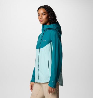 Women's Wahkeena Falls 3L Waterproof Hiking Shell, Color: River Blue, Spray, image 3
