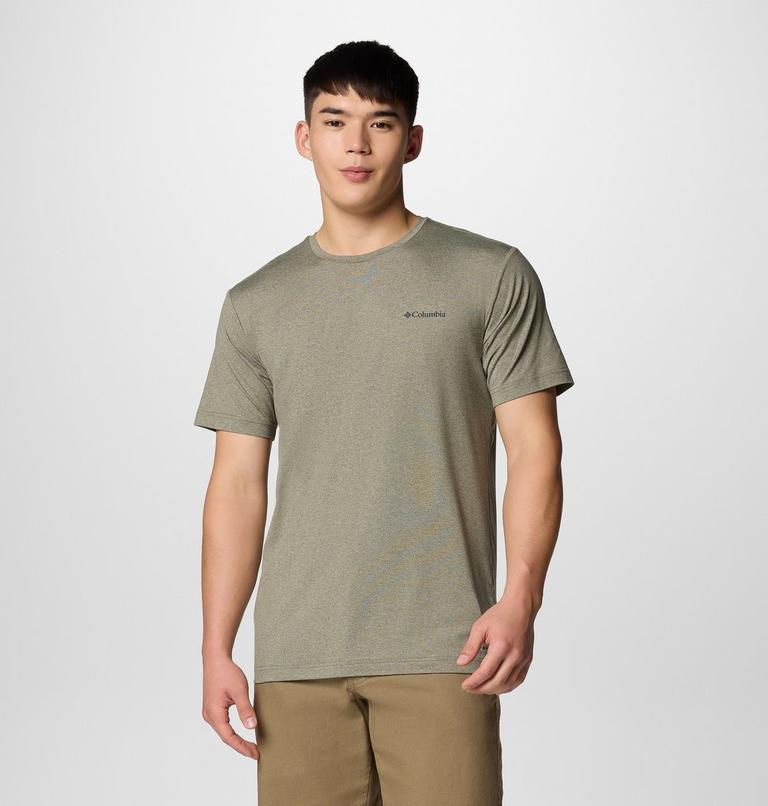 Men's Kwick Hike Technical Graphic T-Shirt, Color: Stone Green Heather, Linear View Multi, image 3