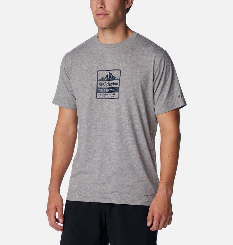 Men's Kwick Hike Technical T-Shirt, Color: Boulder Heather, Tested Tough PDX, image 5
