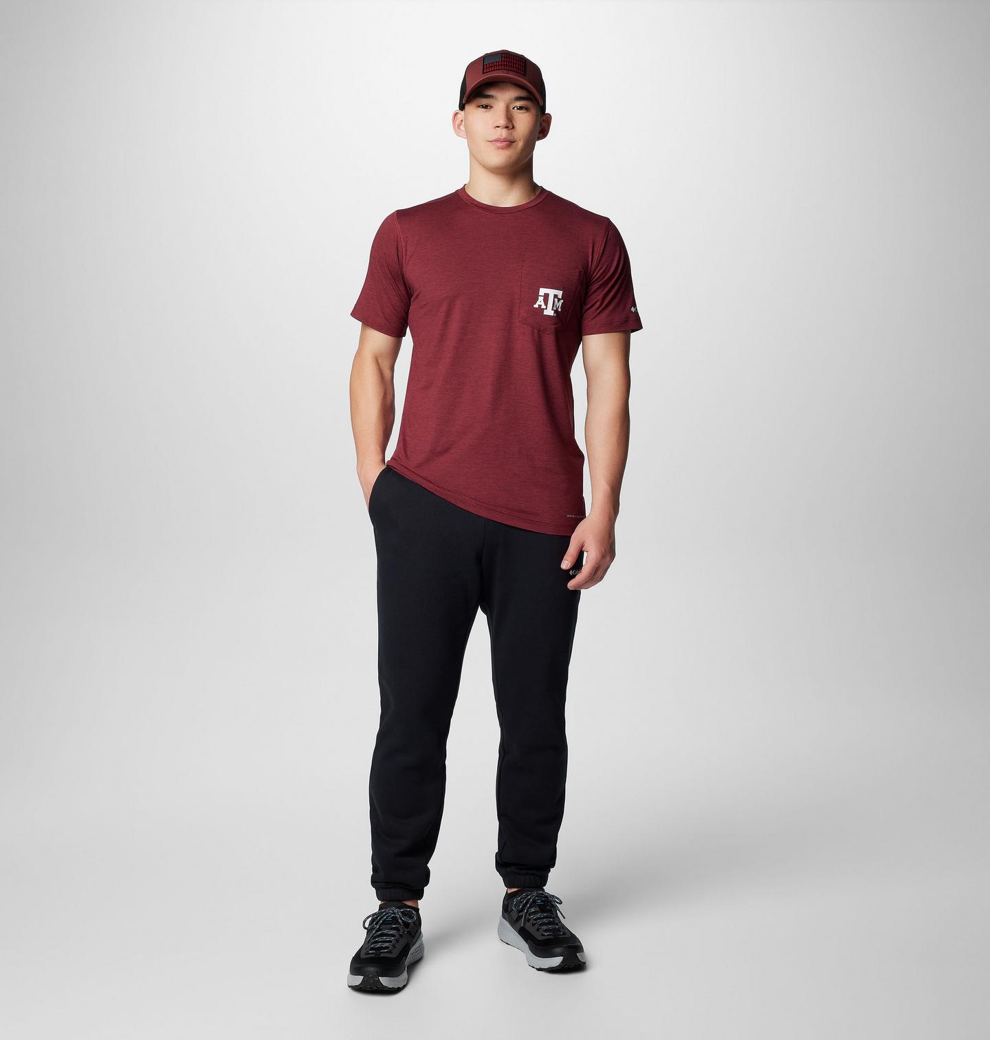 Мужская рубашка Columbia Collegiate Tech Trail Short Sleeve Shirt - Texas A&M, цвет: Глубокий тёмно-бордовый — фото 3