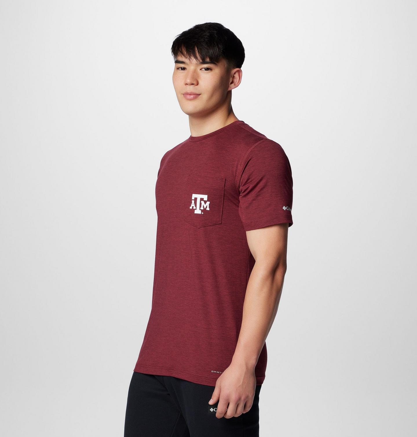 Мужская рубашка Columbia Collegiate Tech Trail Short Sleeve Shirt - Texas A&M, цвет: Глубокий тёмно-бордовый — фото 4