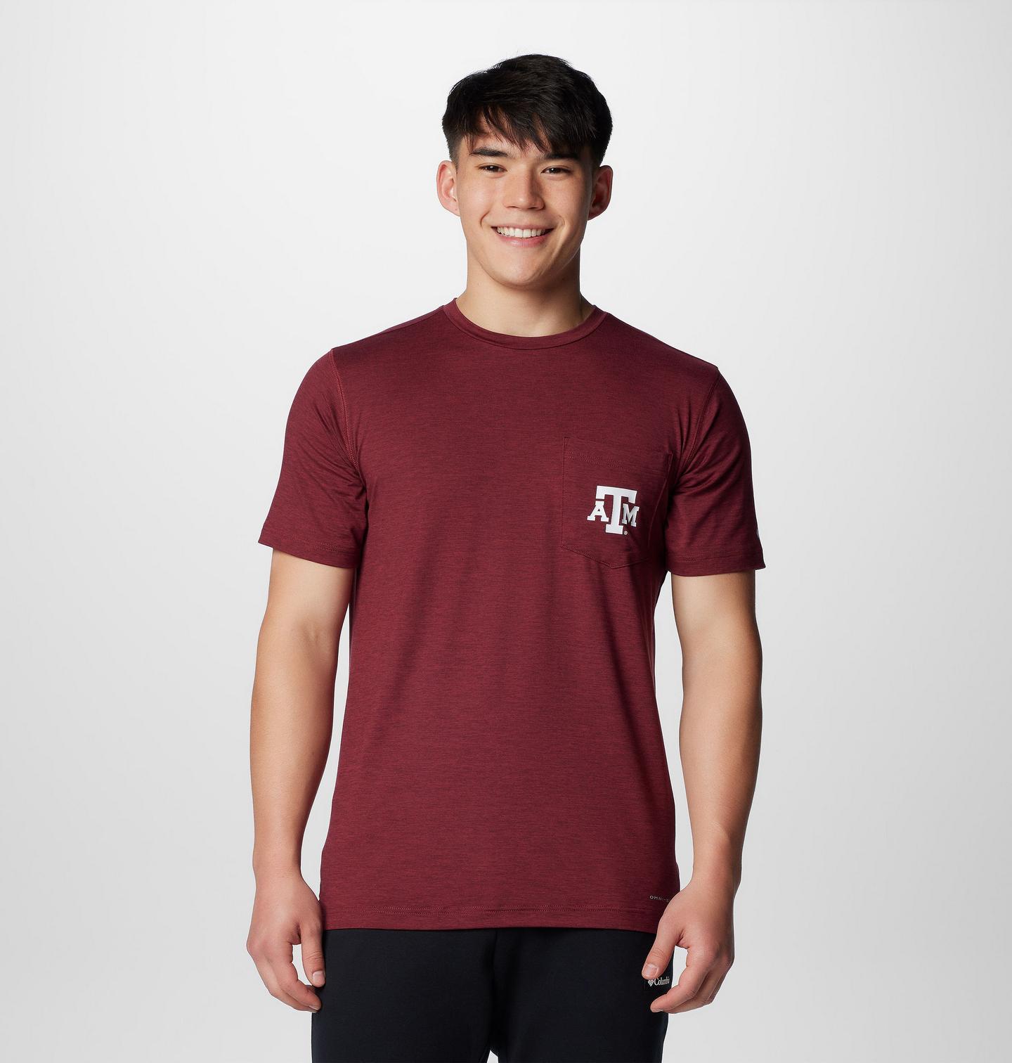 Мужская рубашка Columbia Collegiate Tech Trail Short Sleeve Shirt - Texas A&M, цвет: Глубокий тёмно-бордовый — фото 1
