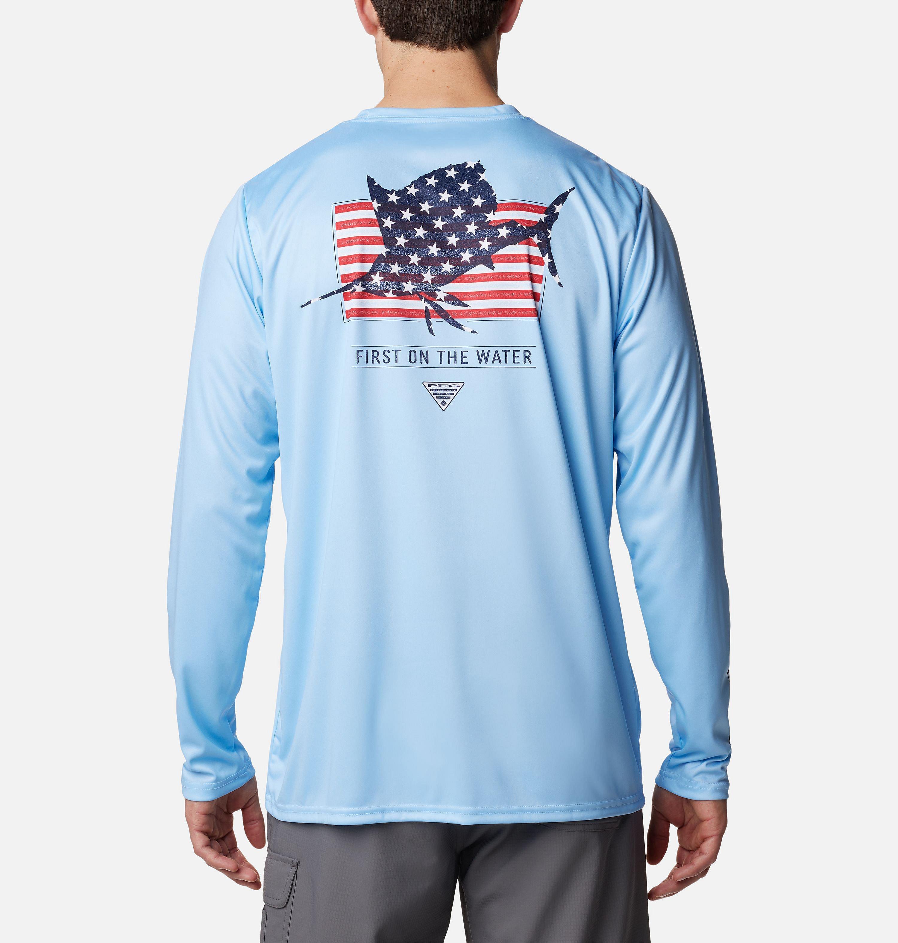 Men's PFG Terminal Tackle Fins and Stripes Long Sleeve Shirt 1