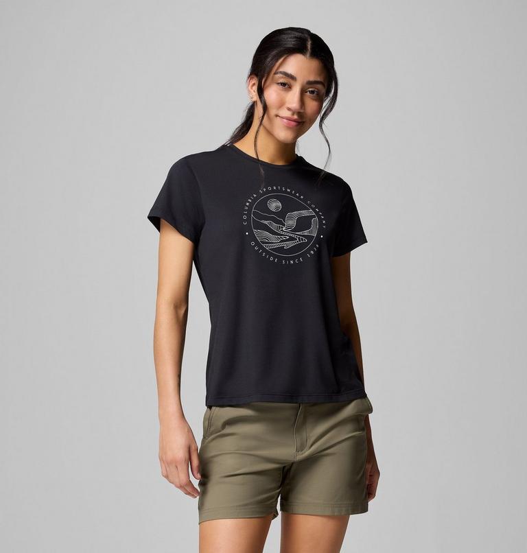 Camiseta técnica estampada Sloan Ridge para mujer, Color: Black, Linear Landscape, image 1