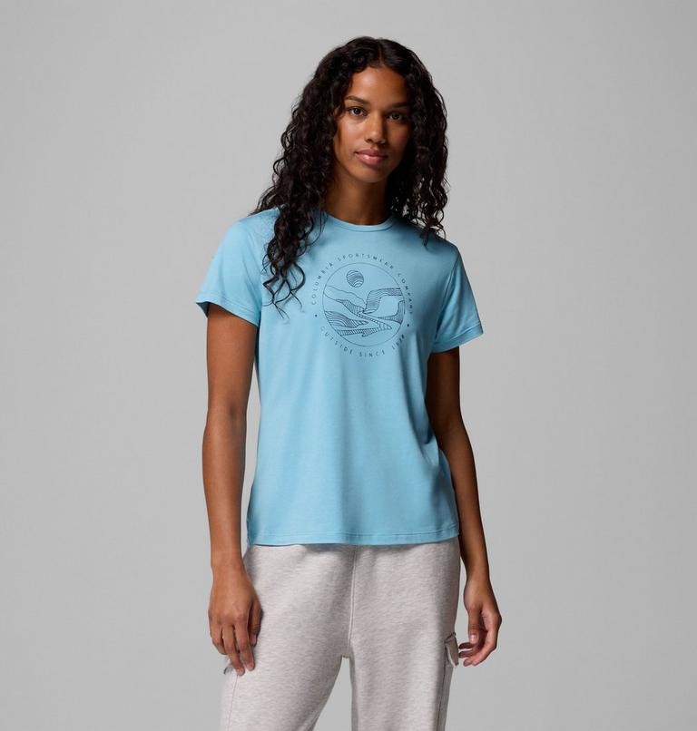Sloan Ridge Graphic SS Tee, Color: Vintage Blue, Linear Landscape, image 1