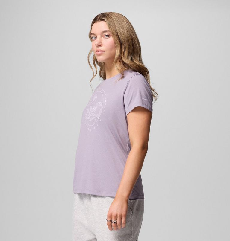 Camiseta técnica estampada Sloan Ridge para mujer, Color: Shale Purple, Linear Landscape, image 3