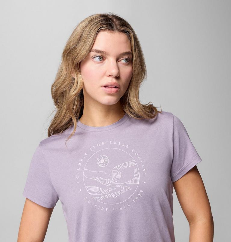 Camiseta técnica estampada Sloan Ridge para mujer, Color: Shale Purple, Linear Landscape, image 4