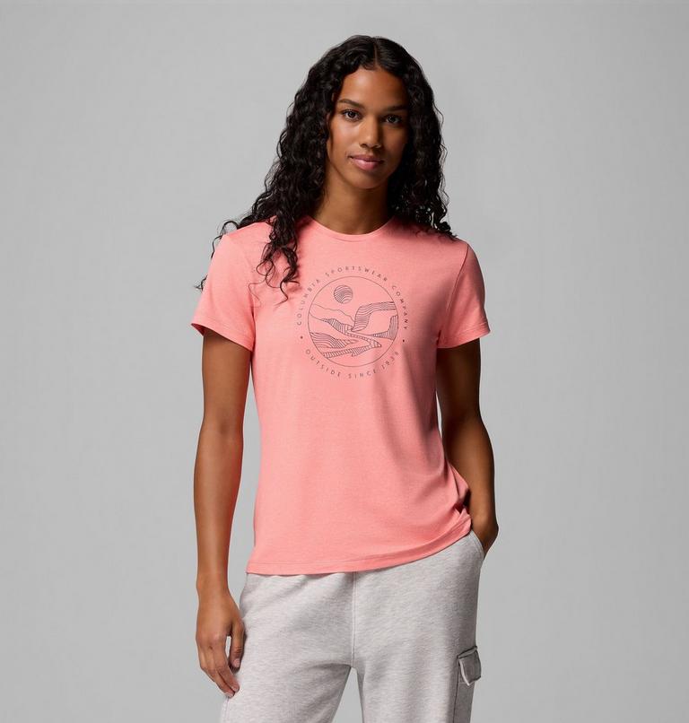 Camiseta técnica estampada Sloan Ridge para mujer, Color: Alpenglow, Linear Landscape, image 4