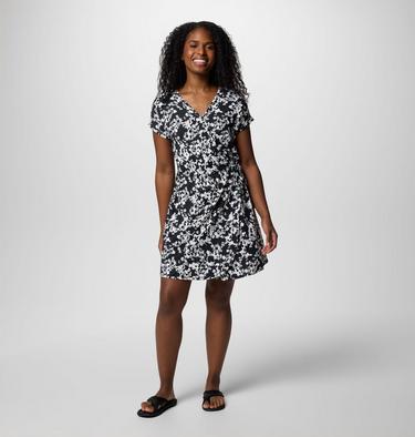 Women's Chill River Print Wrap Dress, Color: Black Popflorid, image 1