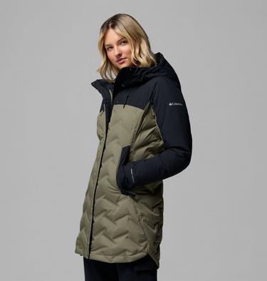 Women's Mountain Croo III Waterproof Hooded Mid Down Jacket, Color: Stone Green, Black, image 4