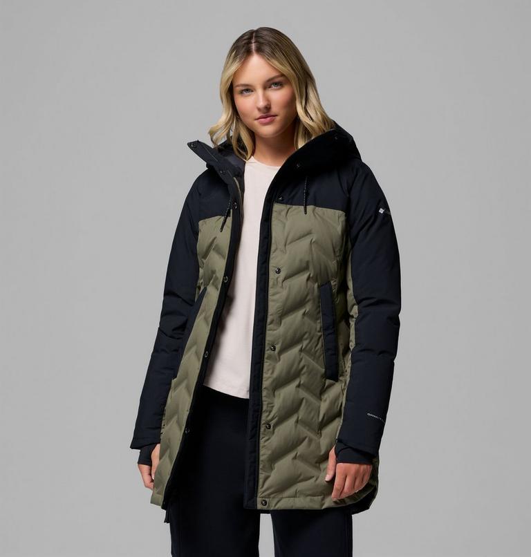 Women's Mountain Croo III Waterproof Hooded Mid Down Jacket, Color: Stone Green, Black, image 5