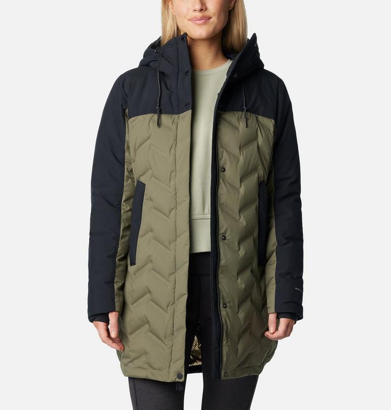 Women's Mountain Croo III Waterproof Hooded Mid Down Jacket, Color: Stone Green, Black, image 10