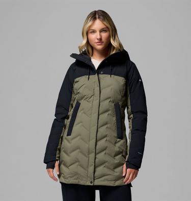 Women's Mountain Croo III Waterproof Hooded Mid Down Jacket, Color: Stone Green, Black, image 3