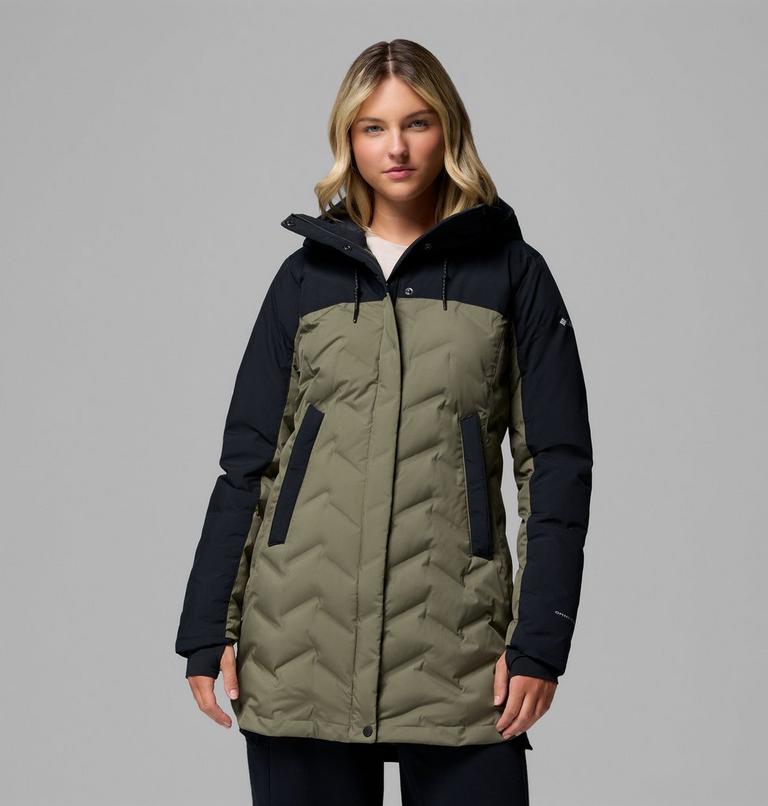 Women's Mountain Croo III Waterproof Hooded Mid Down Jacket, Color: Stone Green, Black, image 1