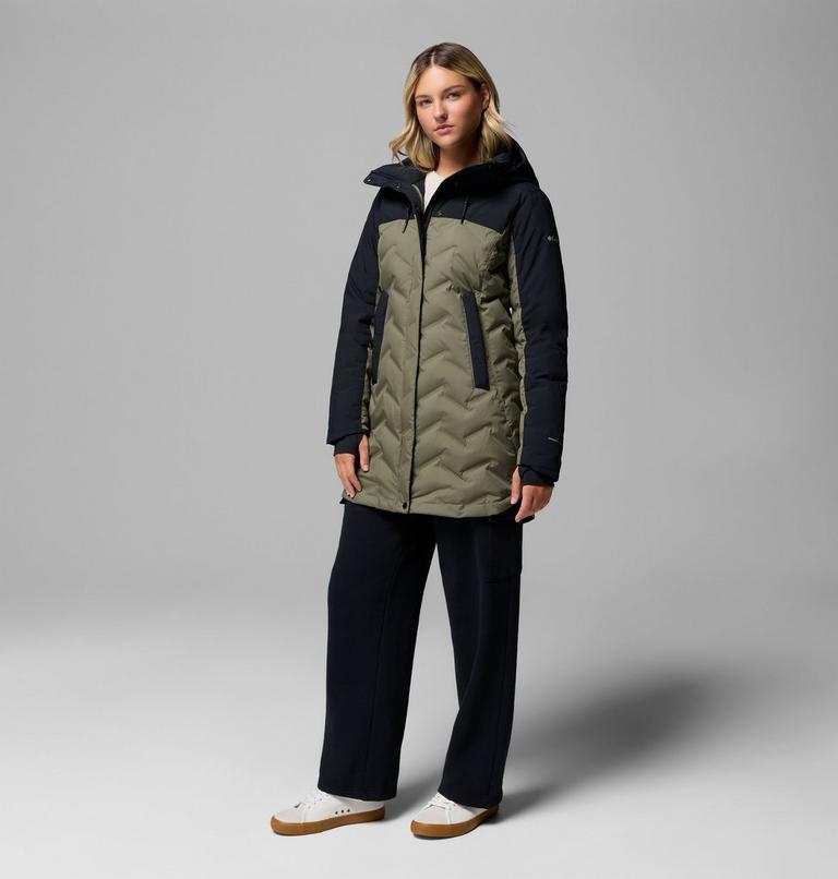 Women's Mountain Croo III Waterproof Hooded Mid Down Jacket, Color: Stone Green, Black, image 2