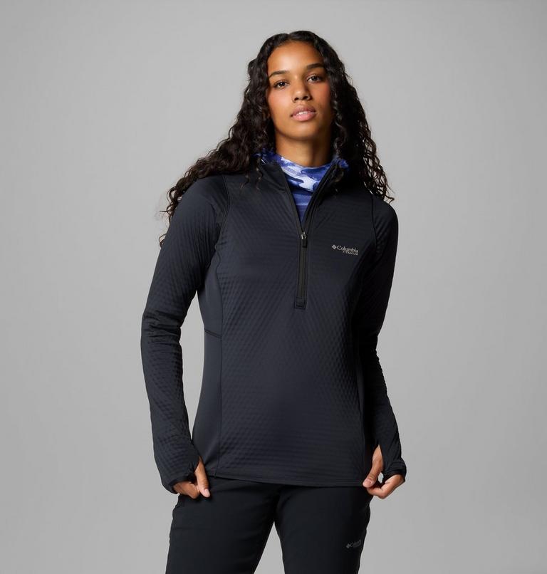 Women's Crystal Leaf Omni-Heat Helix Half Zip Fleece, Color: Black, image 1