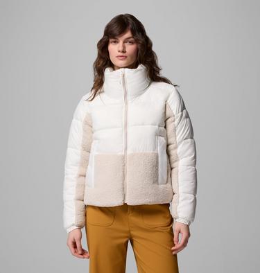 Women's Leadbetter Point II Sherpa Hybrid Puffer Jacket, Color: Sea Salt, Dark Stone, image 3