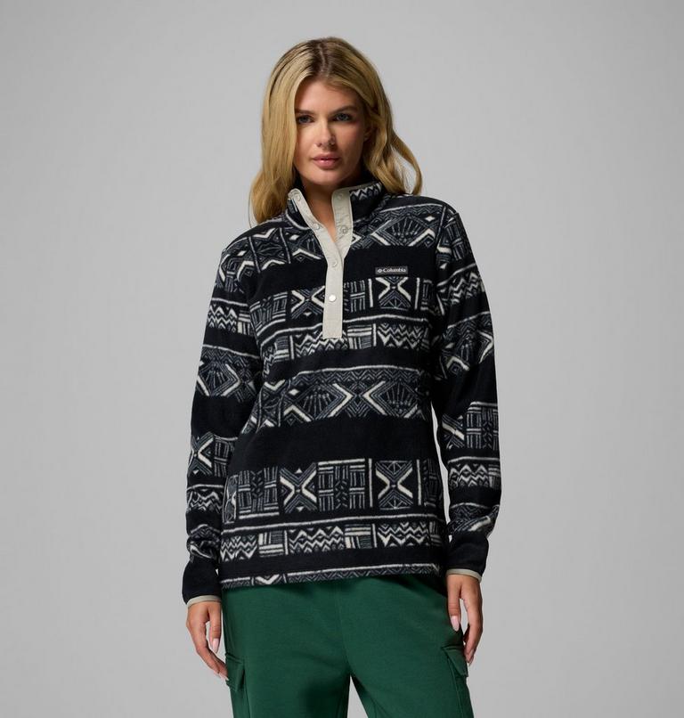 Women's Benton Springs Printed Half Snap Fleece, Color: Black Deschutes Days, image 1