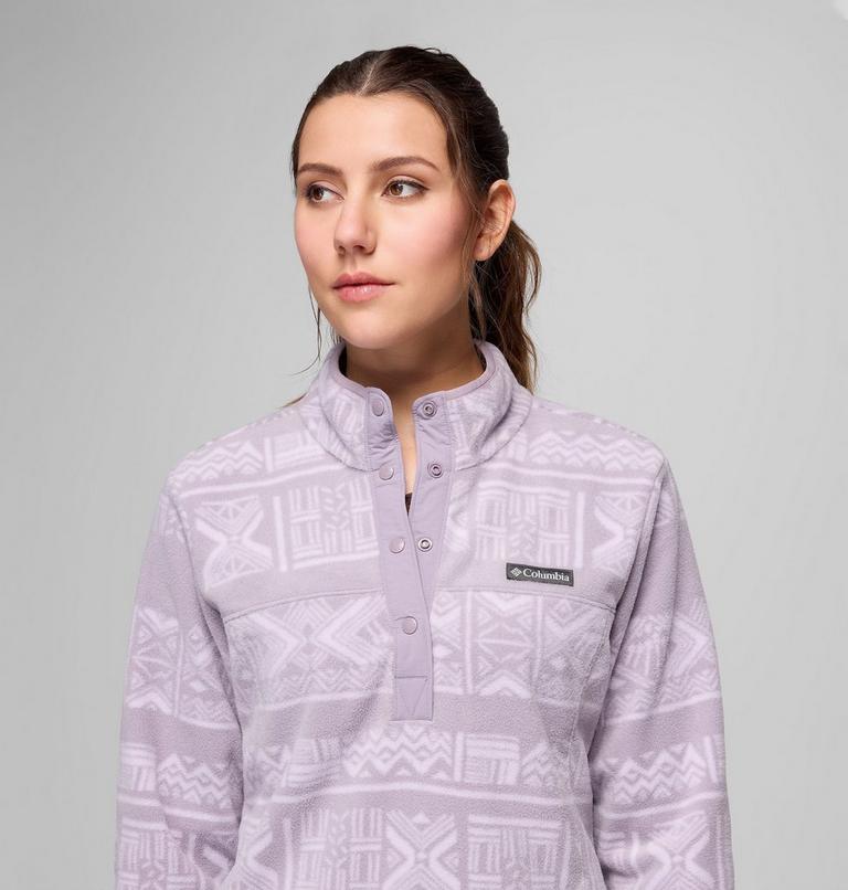 Women's Benton Springs Printed Half Snap Fleece, Color: Shale Purple Deschutes Days, image 5