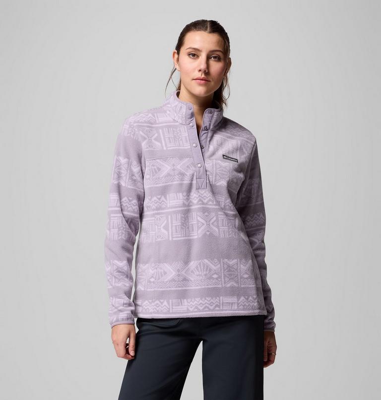 Women's Benton Springs Printed Half Snap Fleece, Color: Shale Purple Deschutes Days, image 1
