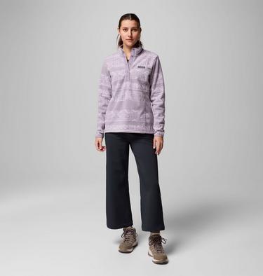 Women's Benton Springs Printed Half Snap Fleece, Color: Shale Purple Deschutes Days, image 2
