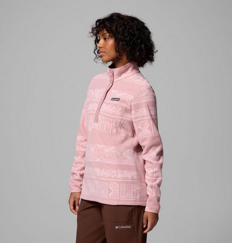 Women's Benton Springs Printed Half Snap Fleece, Color: Eraser Pink Deschutes Days, image 4