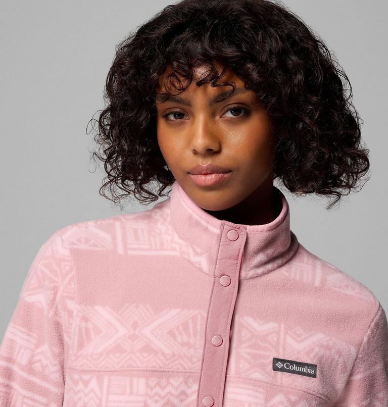Women's Benton Springs Printed Half Snap Fleece, Color: Eraser Pink Deschutes Days, image 5