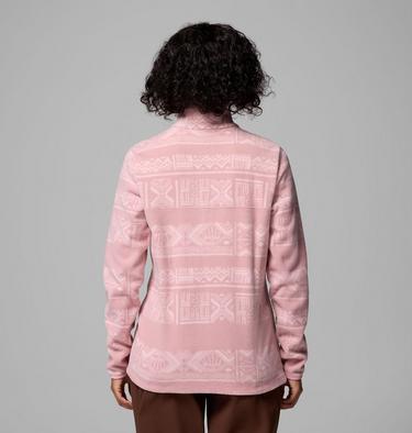 Women's Benton Springs Printed Half Snap Fleece, Color: Eraser Pink Deschutes Days, image 7