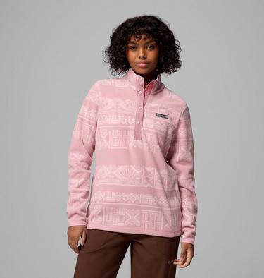 Women's Benton Springs Printed Half Snap Fleece, Color: Eraser Pink Deschutes Days, image 3