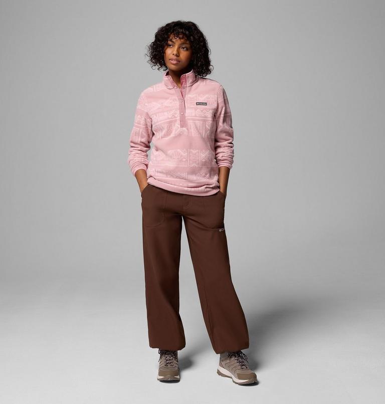 Women's Benton Springs Printed Half Snap Fleece, Color: Eraser Pink Deschutes Days, image 2
