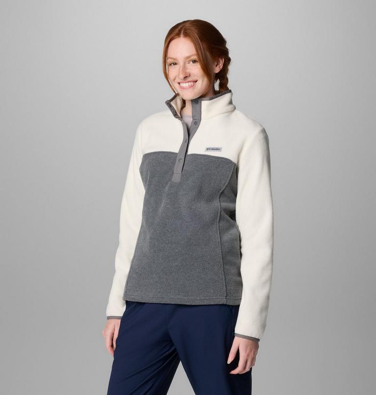 Forro polar con cierre medio a presión Benton Springs para mujer, Color: City Grey Heather, Chalk, image 4