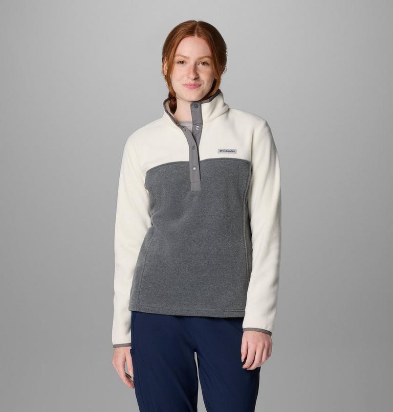 Forro polar con cierre medio a presión Benton Springs para mujer, Color: City Grey Heather, Chalk, image 1