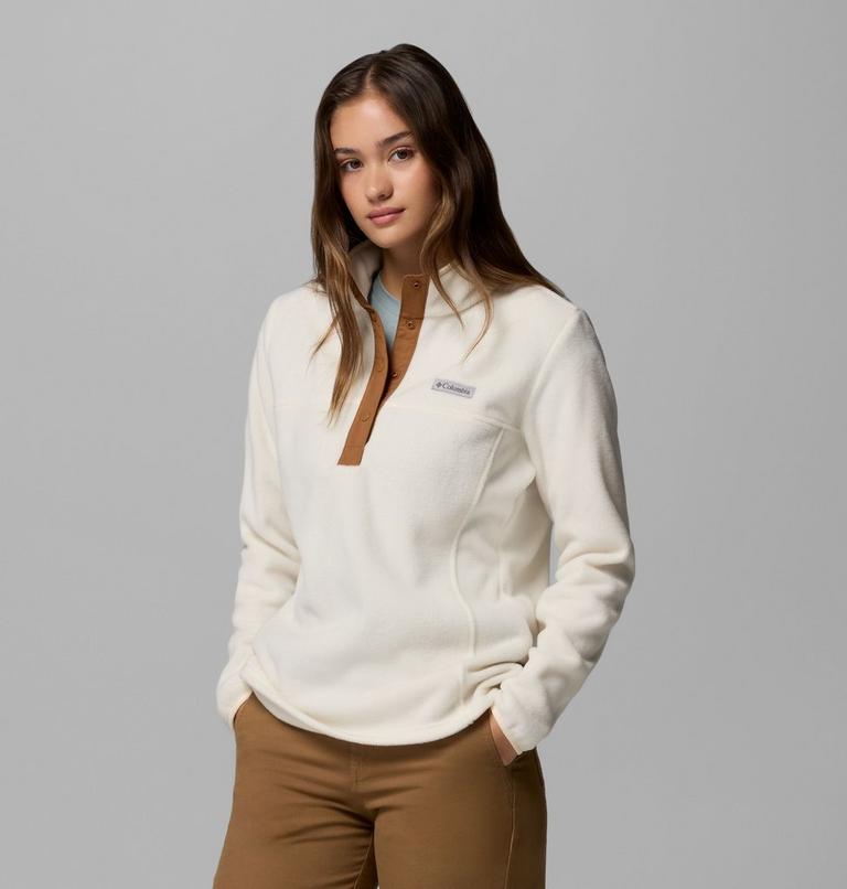Forro polar con cierre medio a presión Benton Springs para mujer, Color: Chalk, Camel Brown, image 1