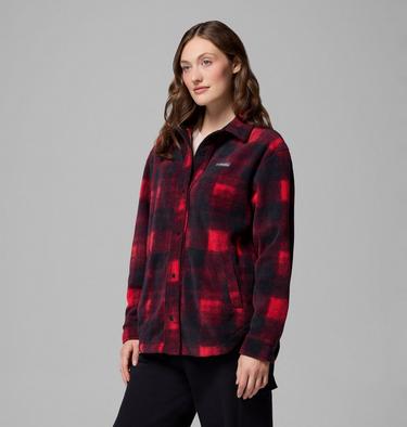 Women's Benton Springs Fleece Shirt Jacket, Color: Mountain Red Omblur Tonal, image 4