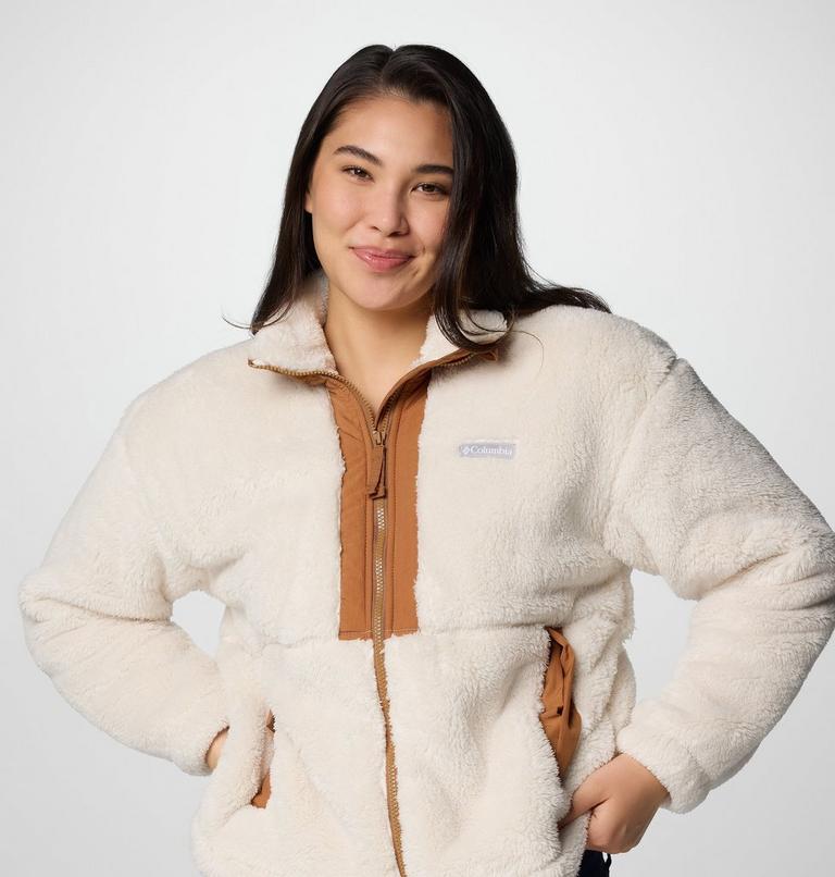 Chaqueta de forro polar sherpa Boundless Discovery II para mujer, Color: Chalk, Camel Brown, image 5
