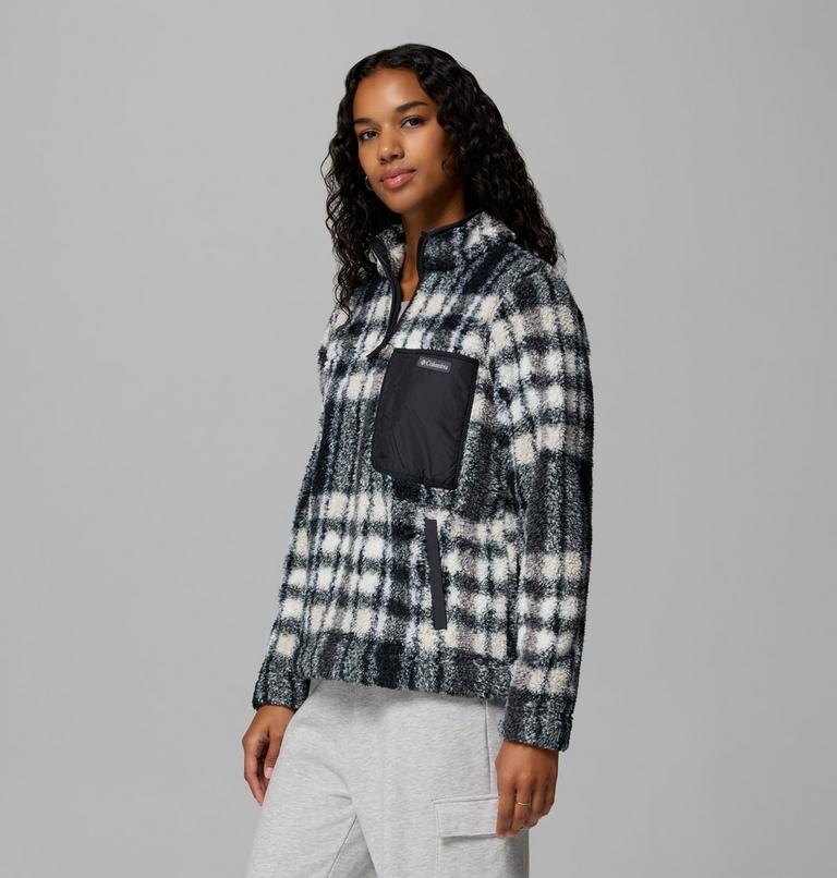 Women's West Bend II Sherpa Half Zip Fleece, Color: Black Herringplaid, image 4