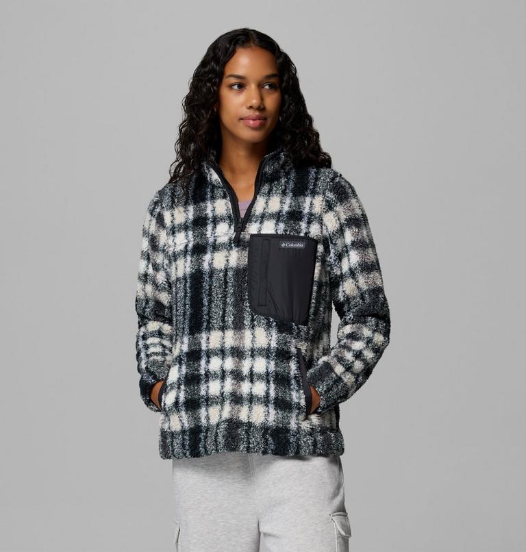 Women's West Bend II Sherpa Half Zip Fleece, Color: Black Herringplaid, image 1