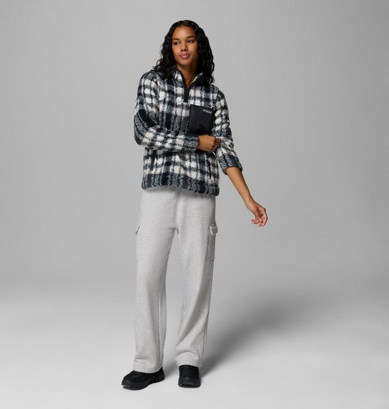 Women's West Bend II Sherpa Half Zip Fleece, Color: Black Herringplaid, image 2